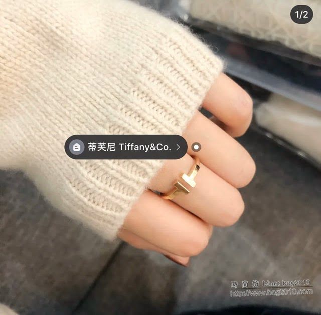 Tiffany純銀飾品 蒂芙尼女士專櫃爆款光面蒂芙尼雙t開口戒指  zgt1607